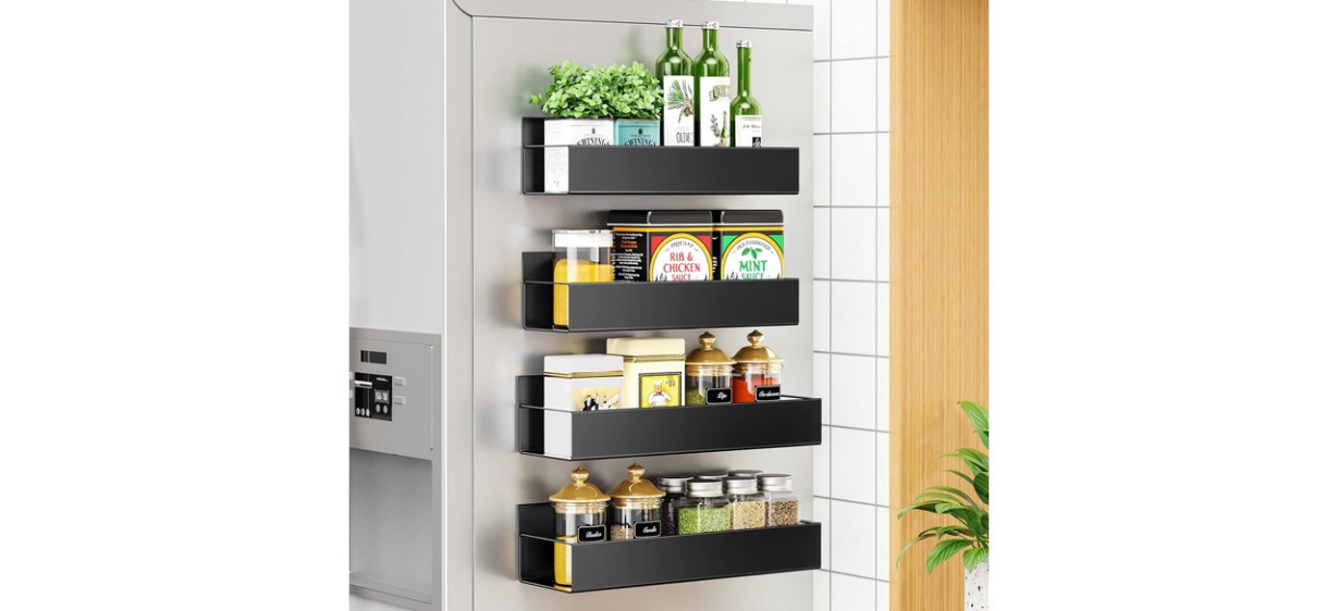 Vetacsion 4 Pack Moveable Fridge Magnetic Spice Rack on refrigerator