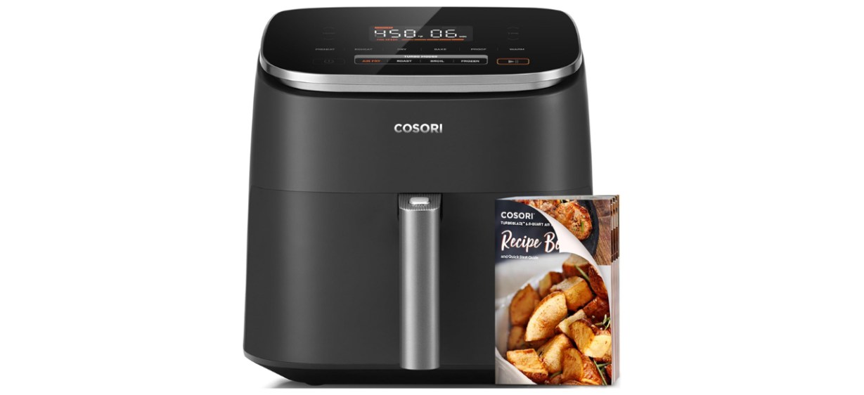 Cosori air fryer on white background