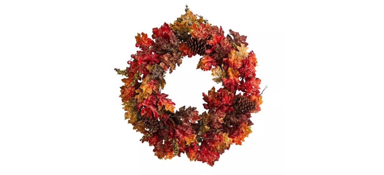 Best Nearly Natural 24-Inch Autumn Maple, Berries and Pinecone Fall Wreath