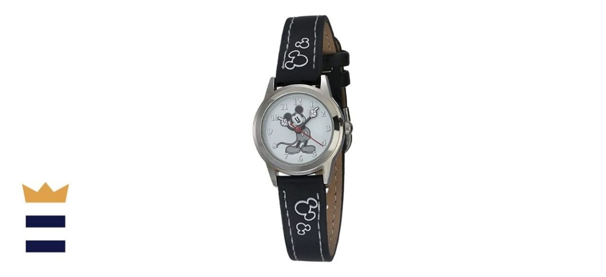 Disney Women's MK1006 Mickey Mouse White Dial Black Strap Watch