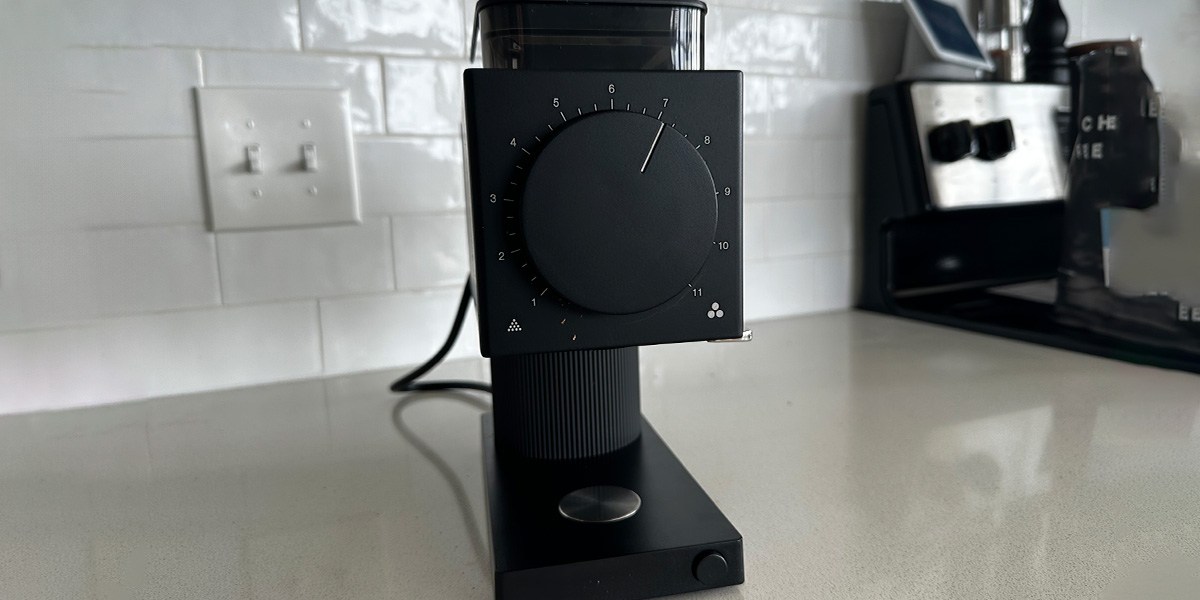 Fellow Opus Conical Burr Grinder on countertop