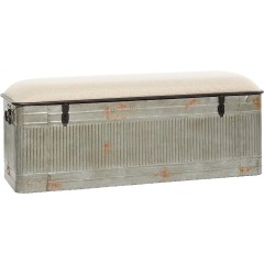 Deco 79 Metal Galvanized Storage Bench with Cream Burlap Top