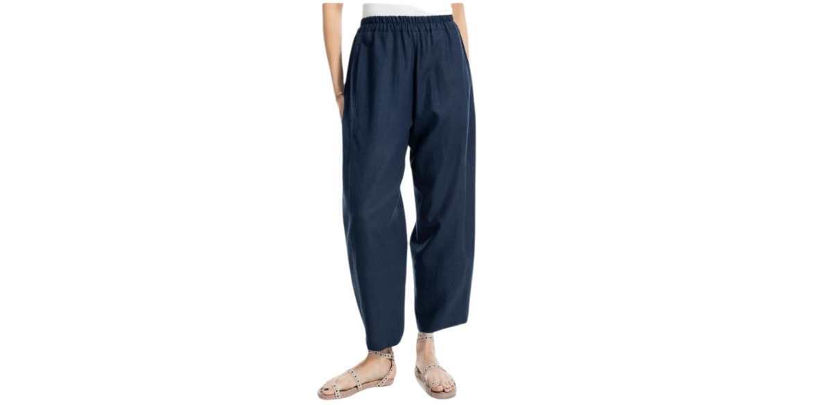 MAX STUDIO Crop Linen Blend Barrel Leg Pants