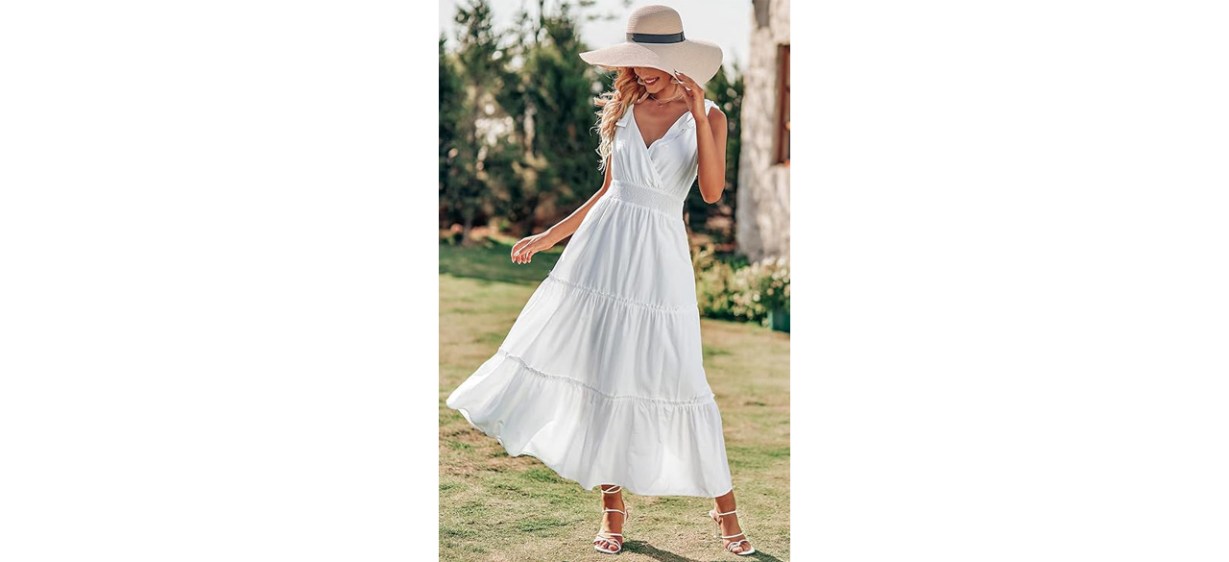 PRETTYGARDEN Cross Neck Sleeveless Tiered Maxi Dress