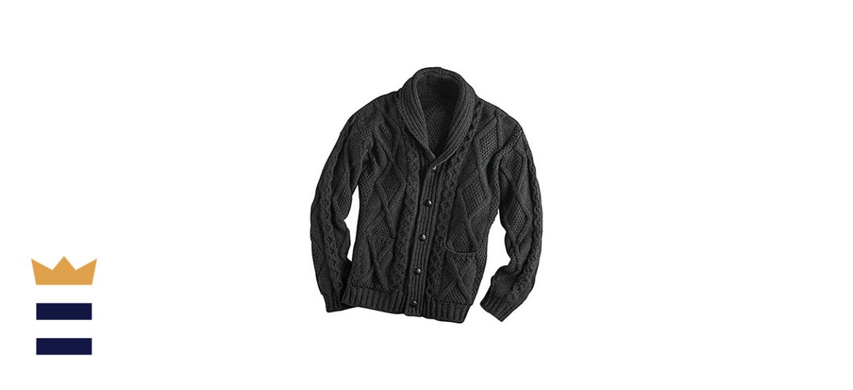 100 Percent Irish Merino Wool Aran Button Men's Sweater by West End Knitwear