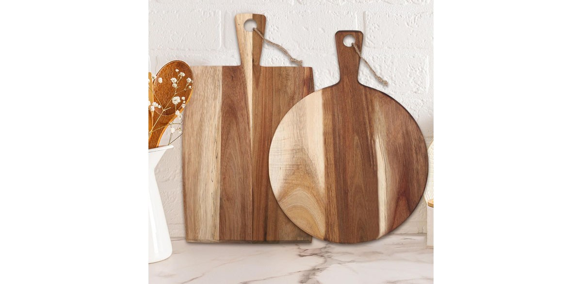 Hsei 2 Pcs Acacia Wood Cutting Board with Handle