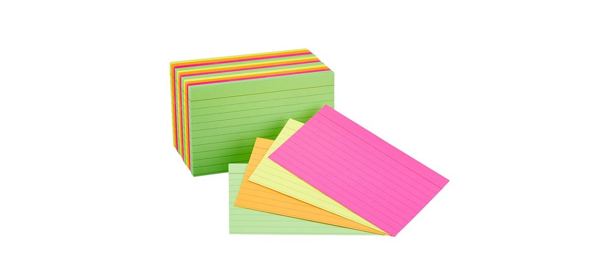 AmazonBasics 3 x 5-Inch Ruled Neon Index Flash Cards, 300-Count