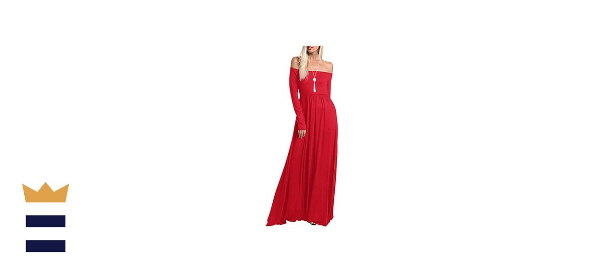 Amoretu Women’s Casual Long-Sleeve Off-the-Shoulder Maxi Dress