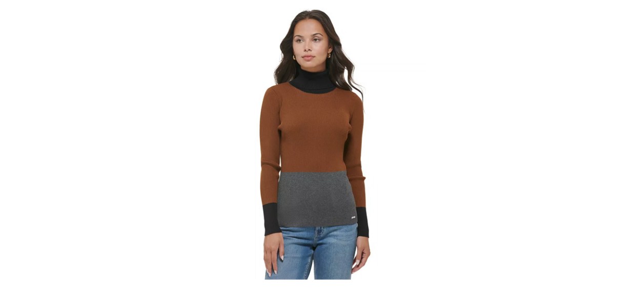 Best Calvin Klein Colorblock Turtleneck Sweater