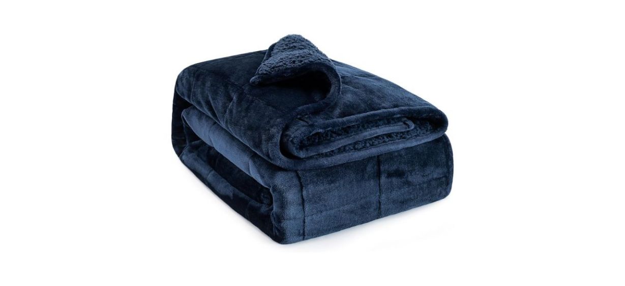 Lofus Sherpa Fleece Weighted Blanket in navy blue