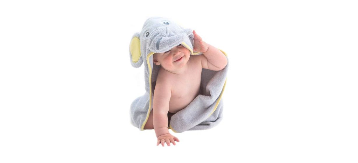 Best Little Tinkers World Hooded Baby Towel Gray Elephant