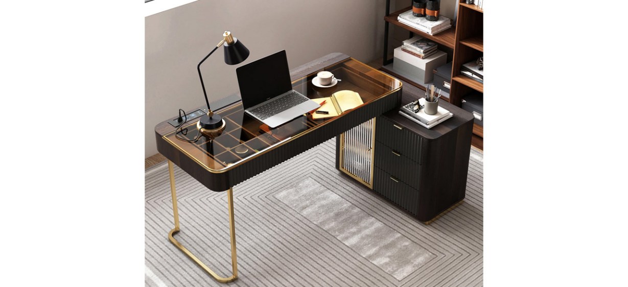 Best Everly Quinn Dibora Glass Executive Desk