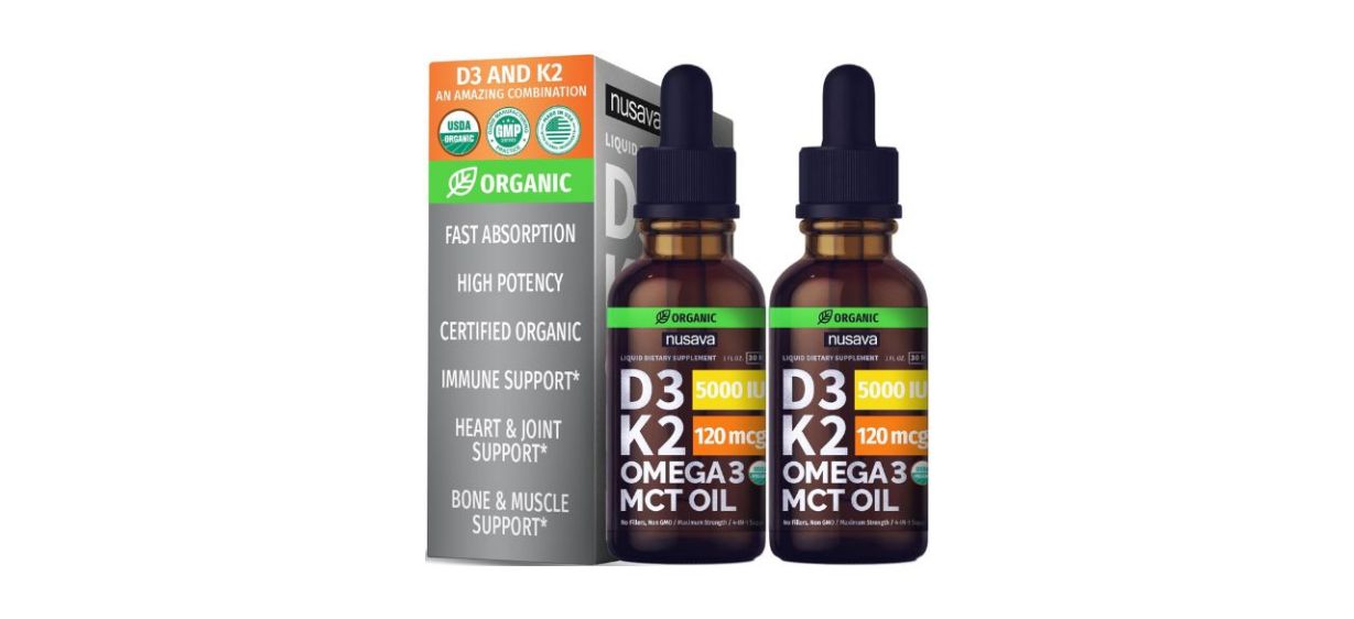 2 dropper bottles of vitamin D/K2 drops