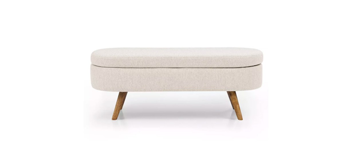 ModernLuxe Oval Storage Ottoman with Rubberwood Legs