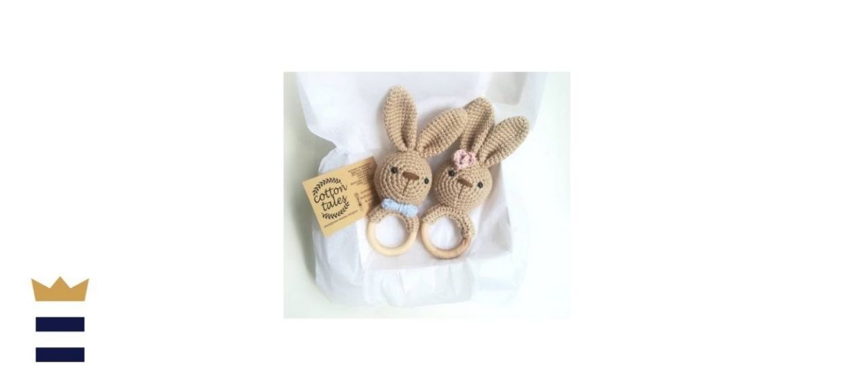 Bunny Rabbit Wooden Knit Rattle