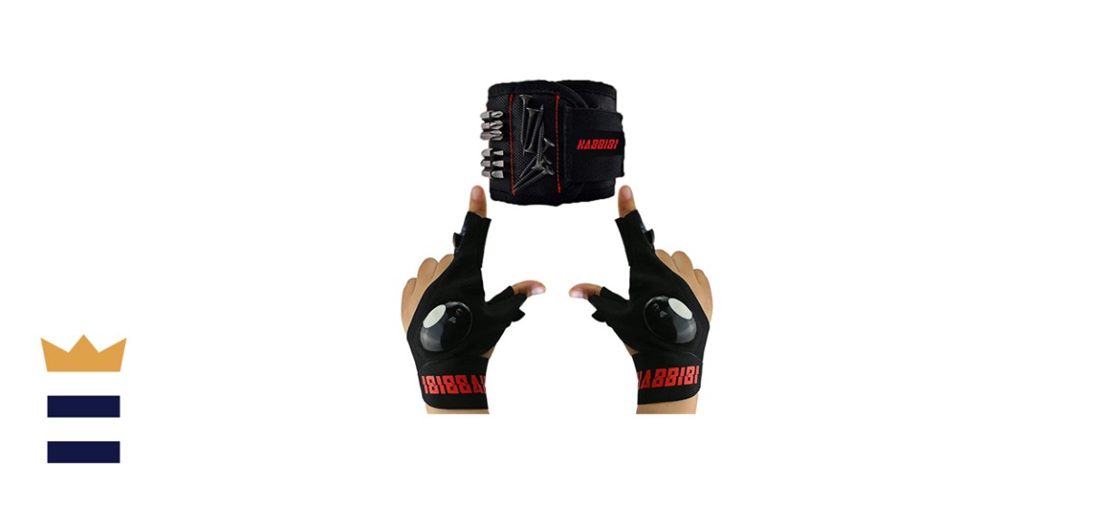 HABBIBI LED Flashlight Fingerless Gloves and Magnetic Wristband