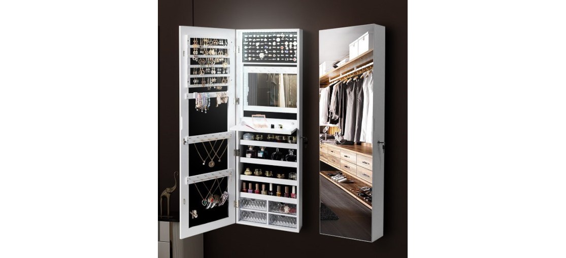 Vlsrka LED Mirror Jewelry Organizer Cabinet