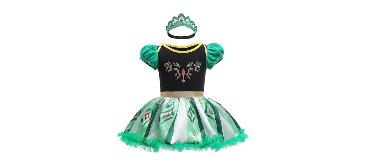 green baby-sized Princess Anna dress from &quot;Frozen&quot; with headband crown