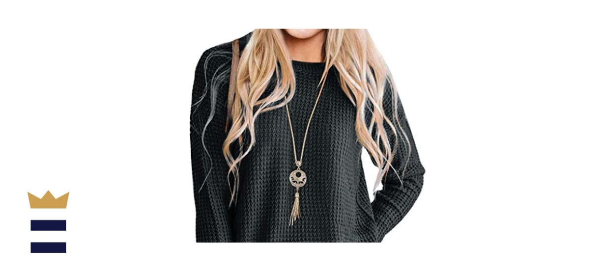 MEROKEETY Women's Long Sleeve Waffle Knit Sweater