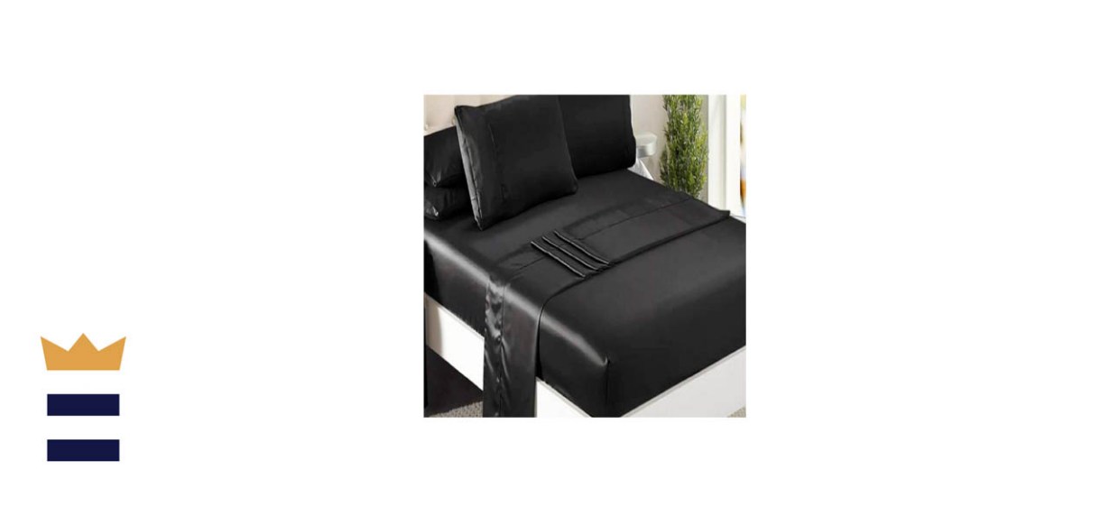 Satin Queen Bed Sheet Set 4 Pieces Black Silky Smooth Bridal Satin Deep Pocket Fitted