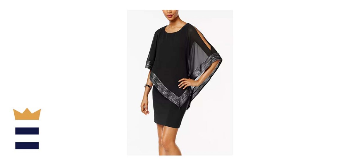 SL Fashions Metallic-Trim Capelet Sheath Dress In Black/Silver