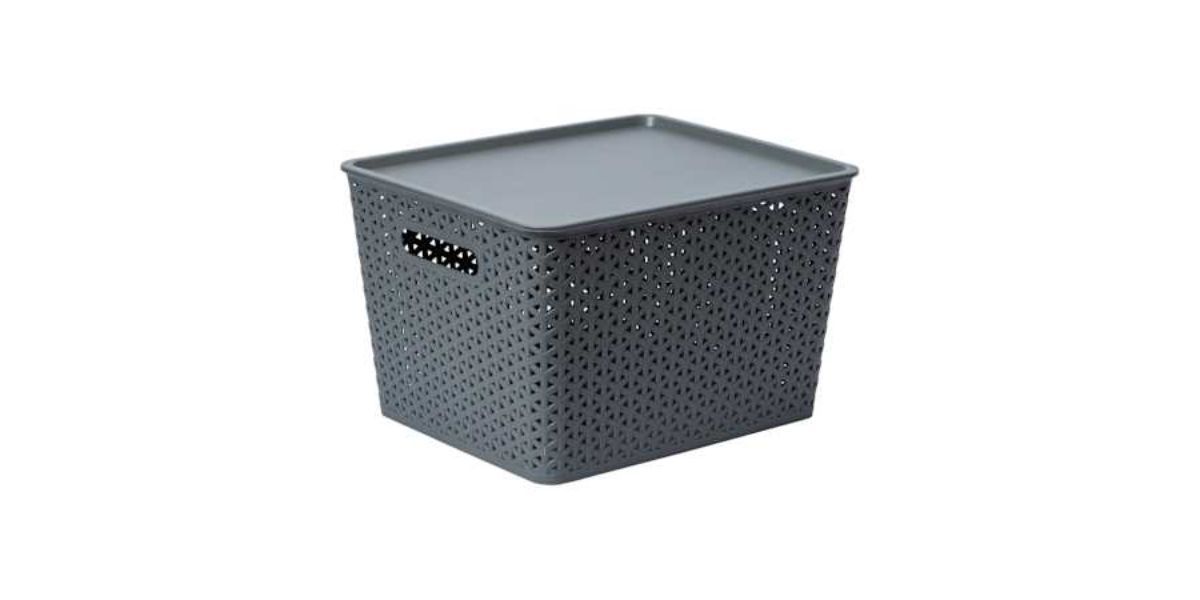 Large Plastic Weave Bin With Lid
