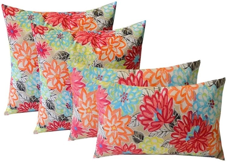 Resort Spa Home Indoor/Outdoor Pillows in Artistic Floral (Set of 4)