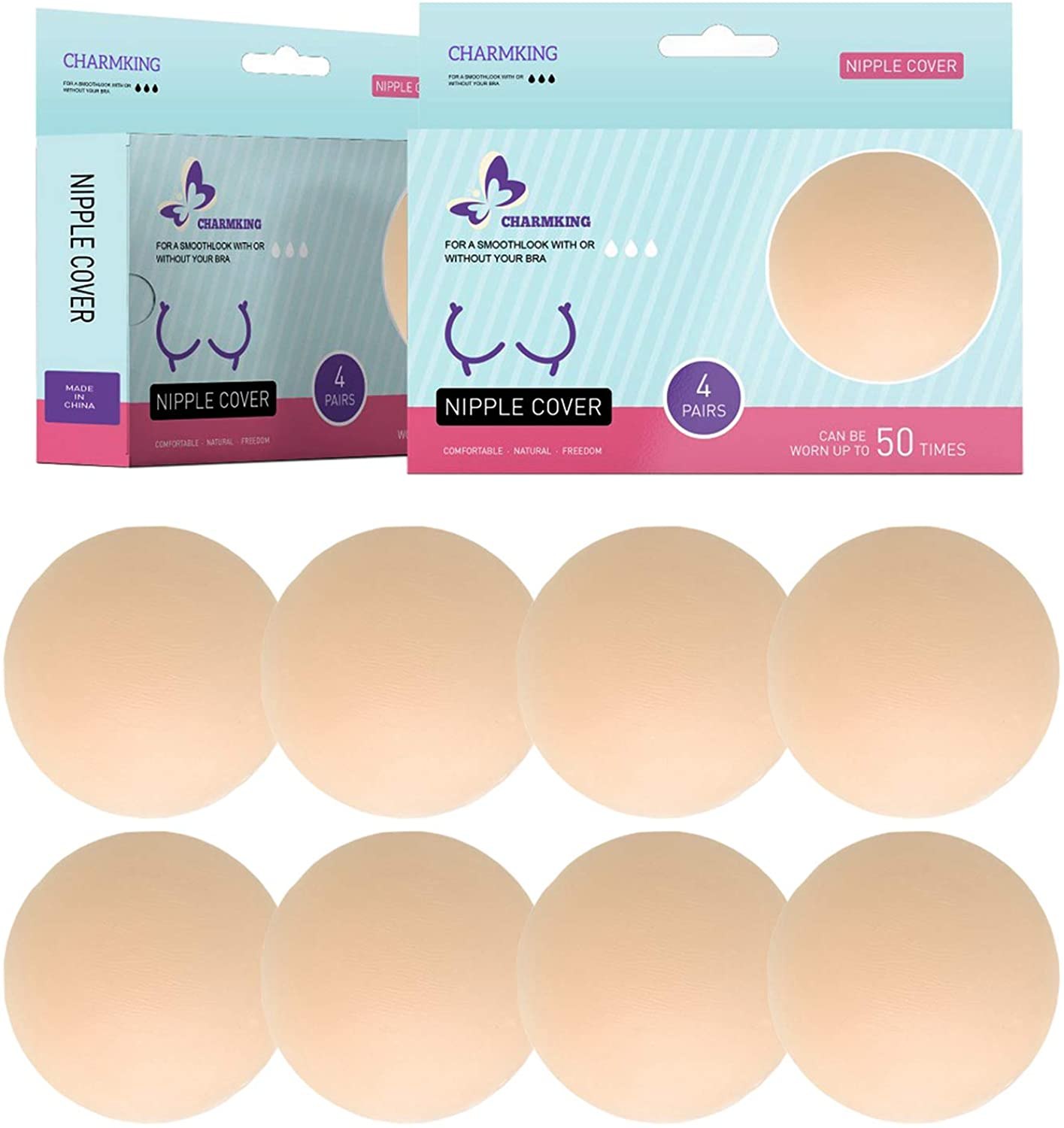 Charmking 4/8 Pairs Women&#039;s Reusable Adhesive Nipple Covers