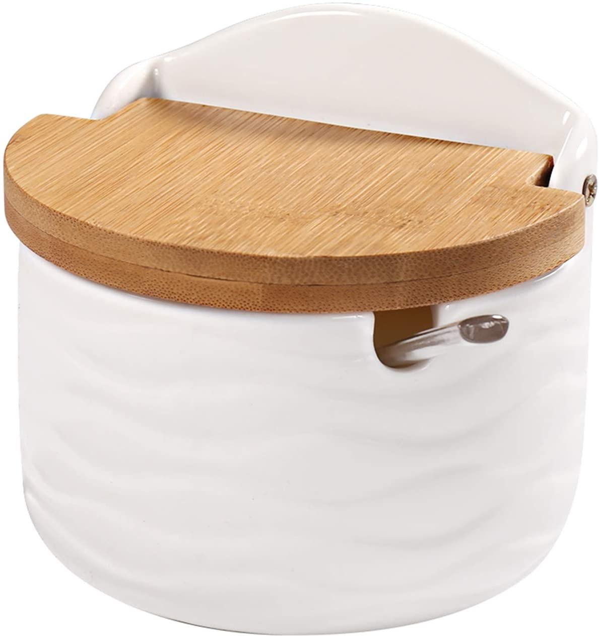 77L Ceramic Sugar Bowl w/ Sugar Spoon Bamboo Lid