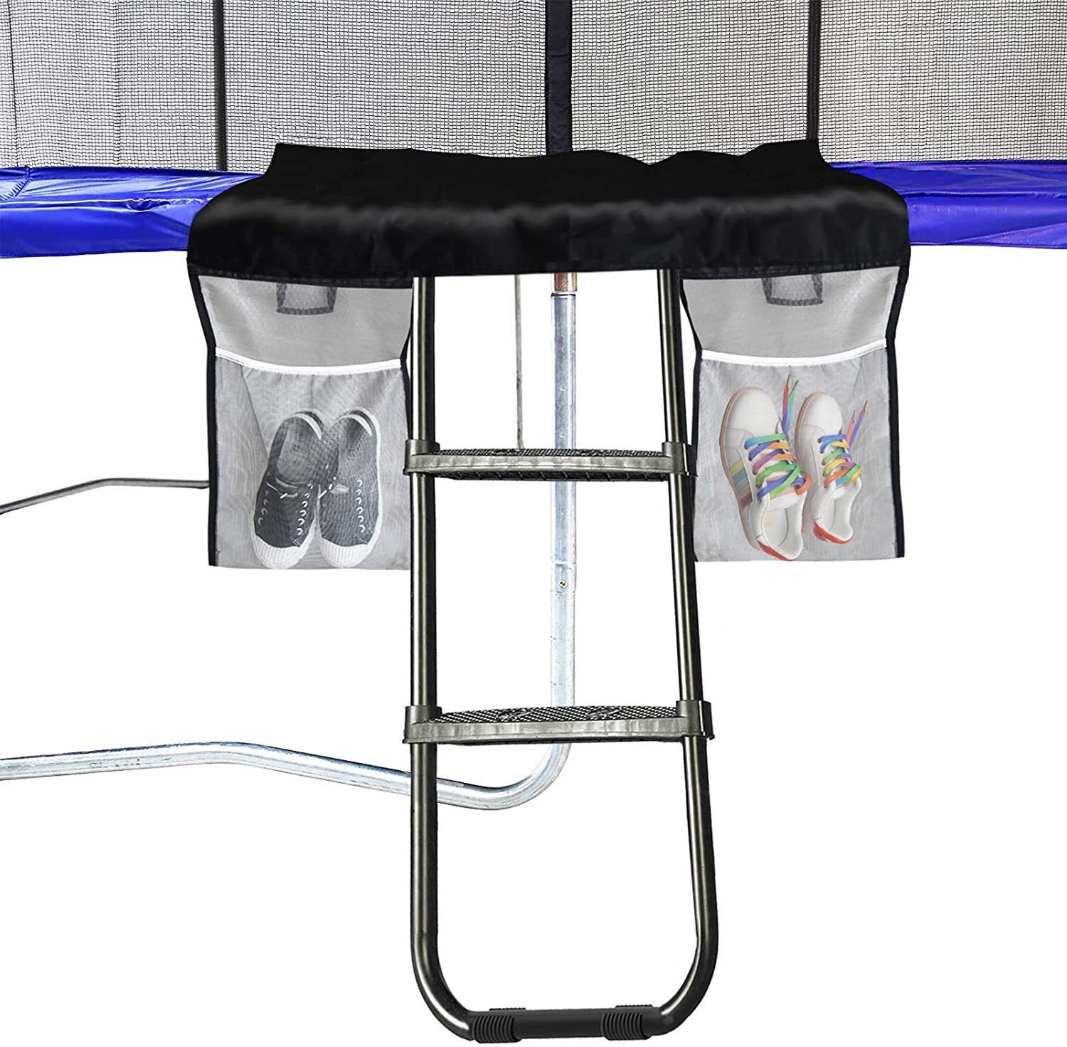 Eurmax Trampoline Ladder with 2 Wide Skid-Proof Steps with Storage Bag/Black