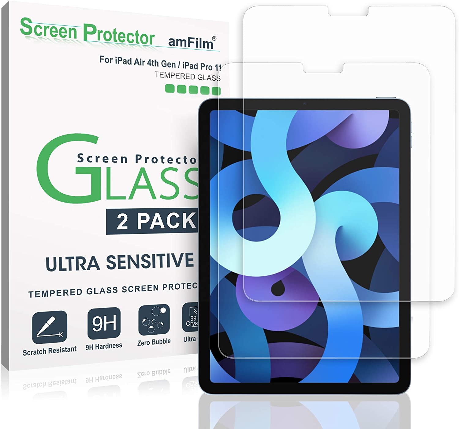 amFilm Glass Screen Protector Compatible With iPad Air 4, iPad Pro 11