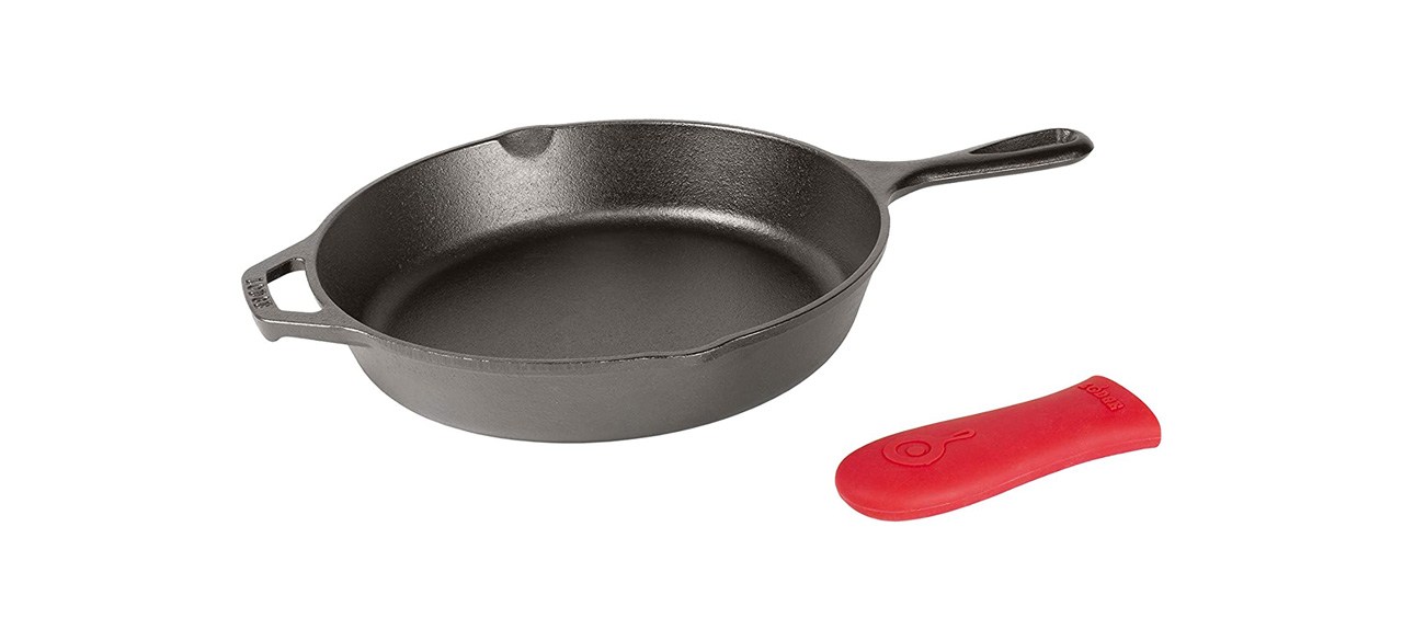 Lodge Cast Iron Skillet with Red Silicone Hot Hand Cast Iron Skillet with Red Silicone Hot Handle
