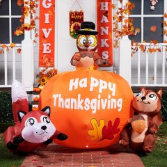 Joiedomi 6-Foot Tall Thanksgiving Inflatable Turkey on Pumpkin