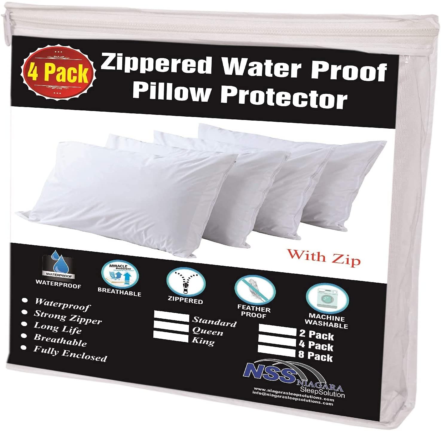 Niagara Sleep Solution 4 Pack Waterproof Pillow Protectors