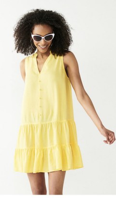 Nine West Sleeveless Button-Front Tiered Dress